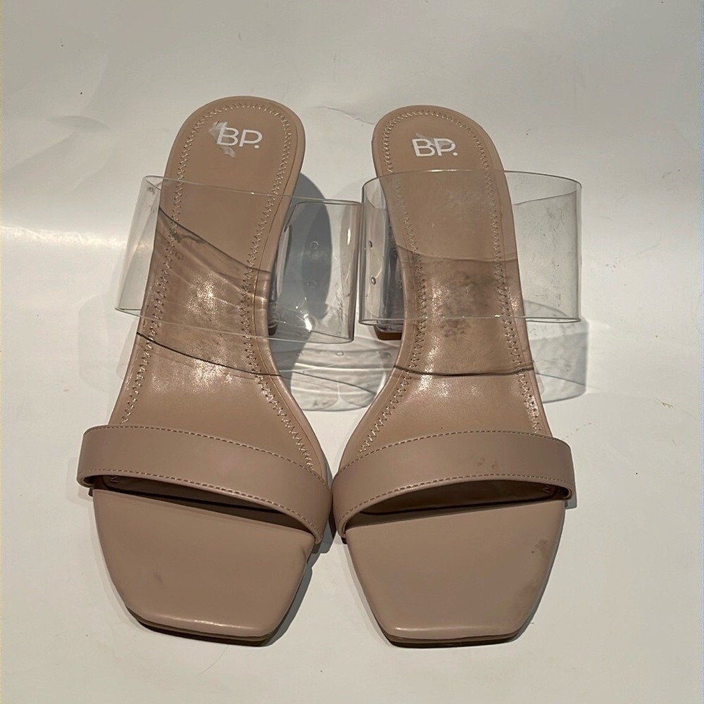 Bp Naomi Acrylic Clear Heel & Strap Sandal Beige Slide NWOT 11 EVENT WEDDING Y2K